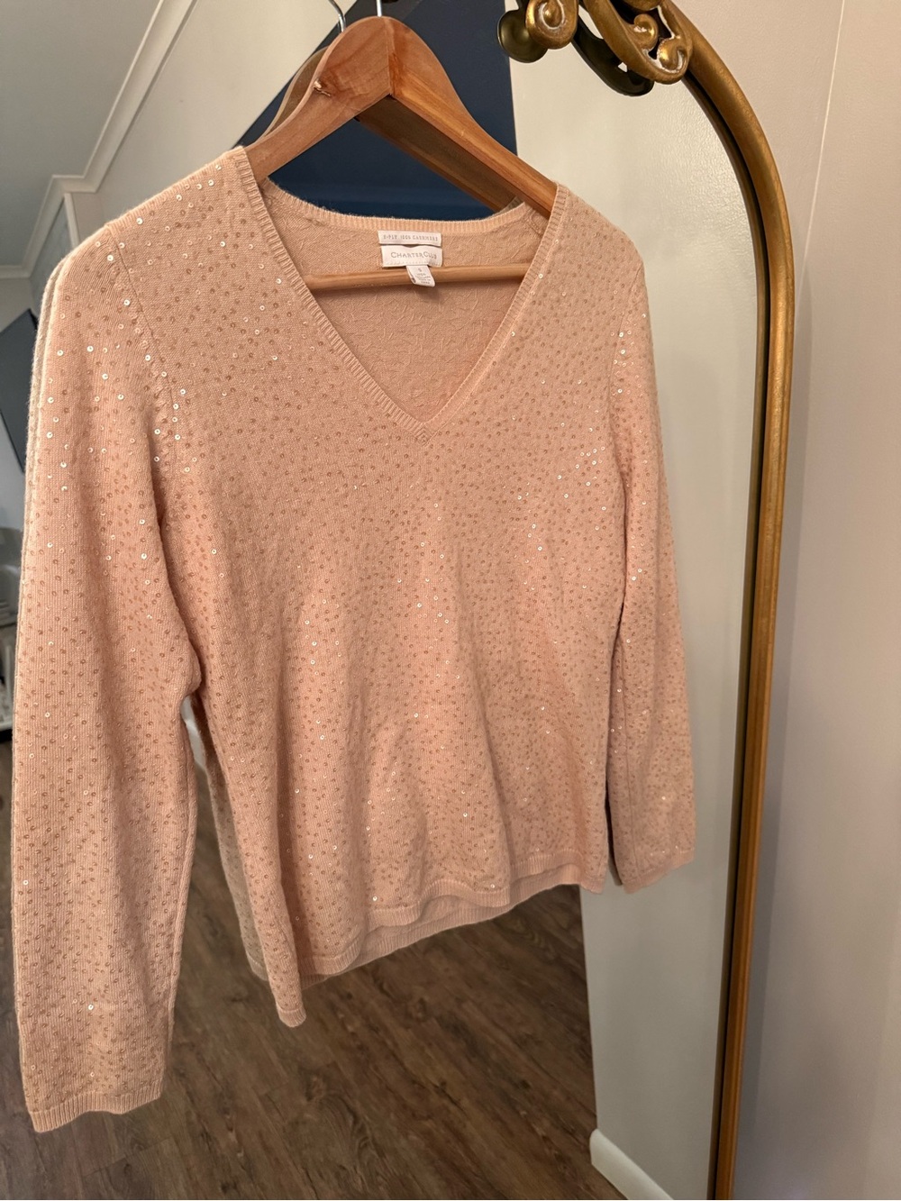 NWOT Tan Sequin Charter Club 2-Ply 100% Cashmere V-Neck Sweater